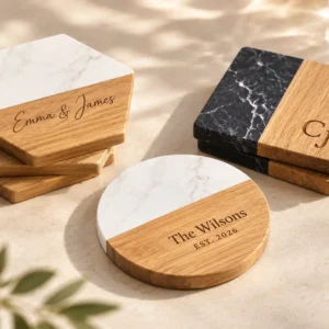 Personalised Marble & Bamboo Coaster Collection