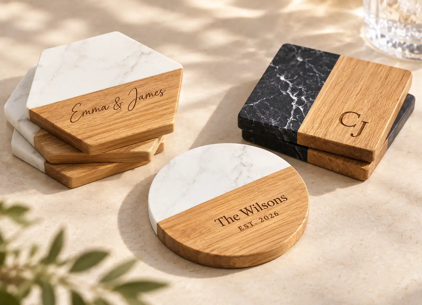 Personalised Marble & Bamboo Coaster Collection